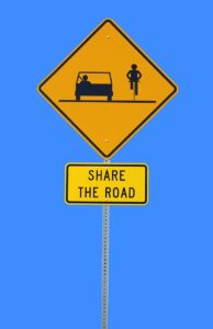 share the road, sign, bike